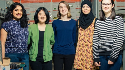 Five women student engineers